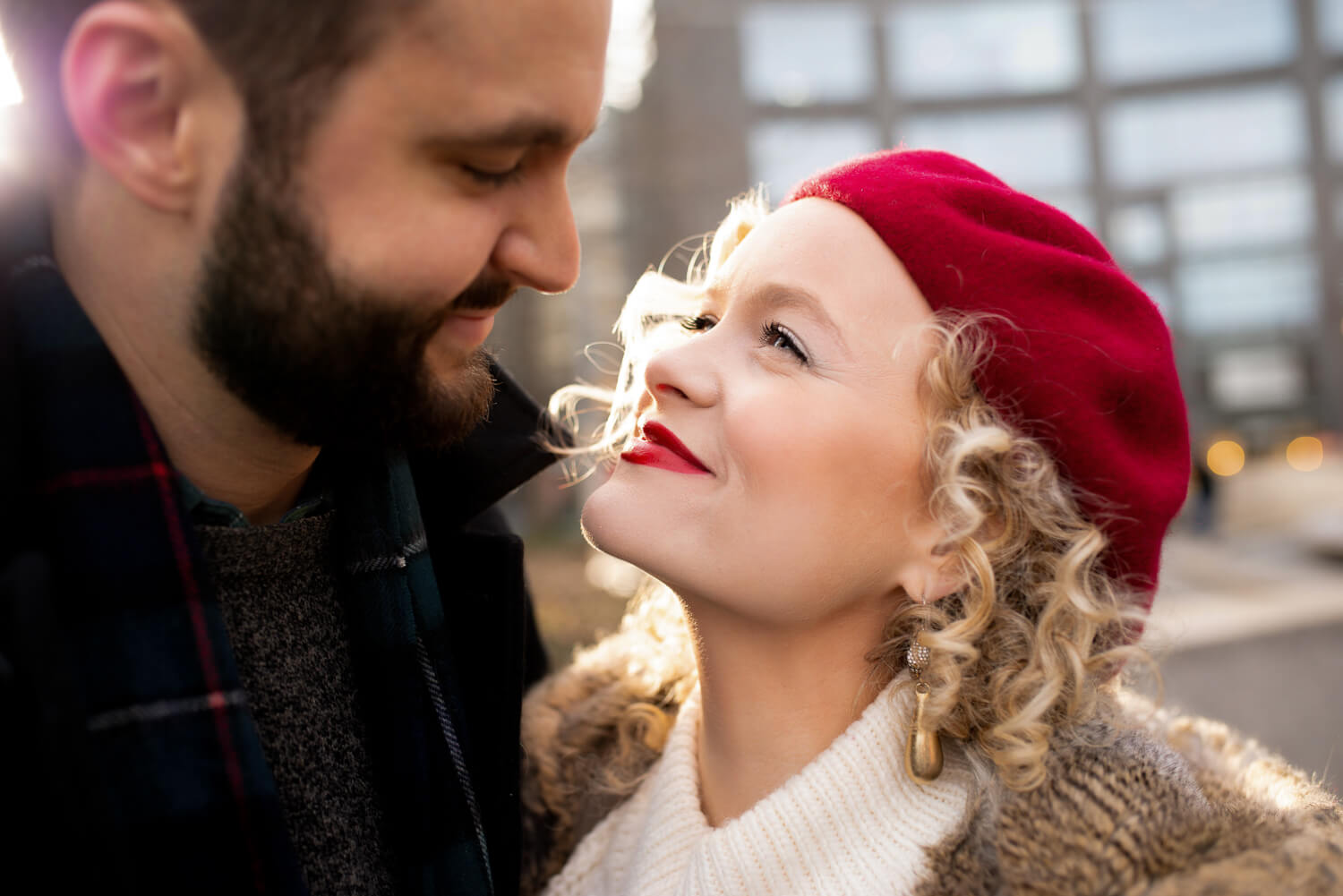 New York City actress Amanda Jane Cooper poses with her fiancé Andrew Bell during their NYC engagement session with dreamy photographer ALN IMAGES. Best New York City Wedding and engagement Photographer.