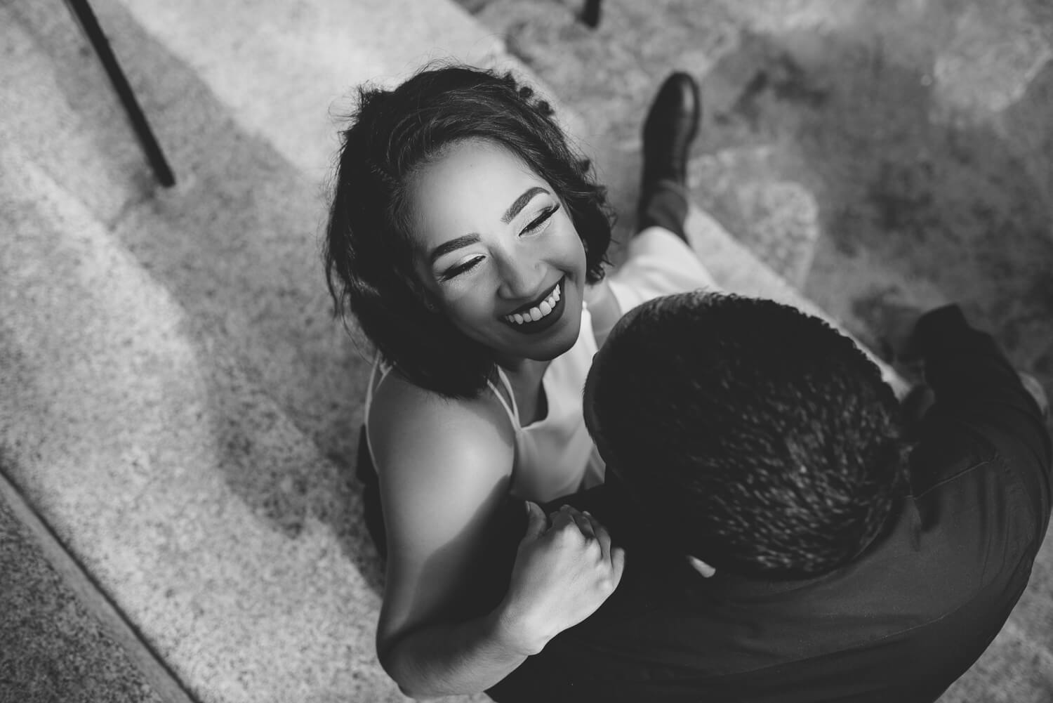Laughing couple engagement shoot photography